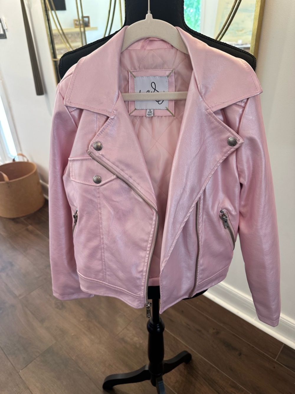 Sam Edelman Girls' Light Pink Faux Leather Moto Jacket